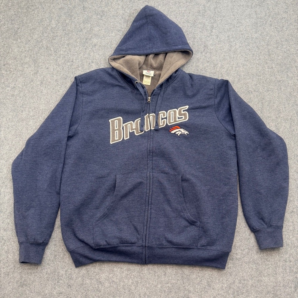 NFL Team Apparel Jacket Men's Blue Large L Broncos Full Zip Hoodie Fleece